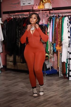 SEAMLESS RIBBED ZIPPER FITTED JUMPSUIT