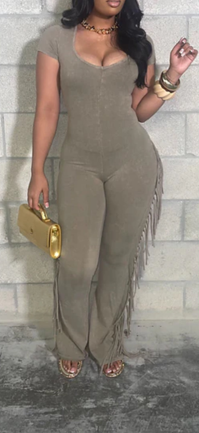 MINERAL WASH FRINGE JUMPSUIT