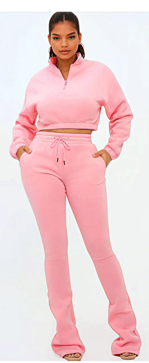 FLEECE CROP TOP & STACK PANTS SET