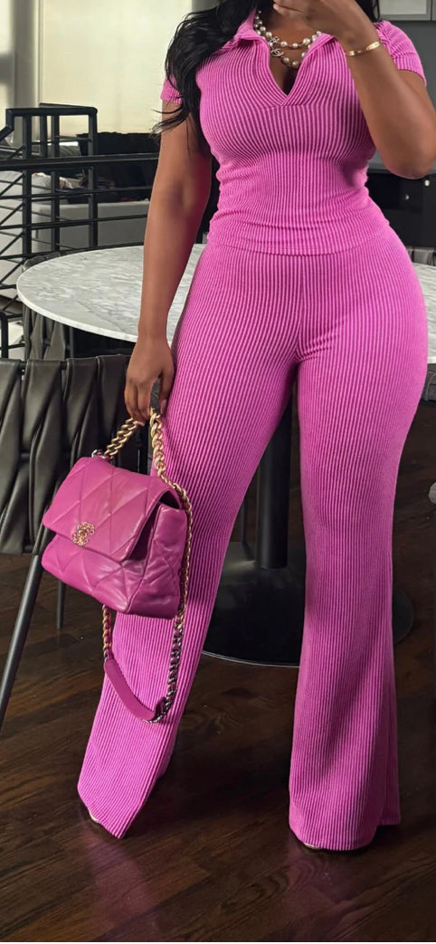 RIBBED COLLAR TOP & PANTS SET (PREORDER)