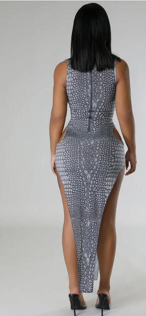 SNAKE PRINT SIDE OPEN DRESS