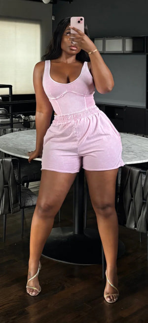 MINERAL WASHED BODYSUIT & SHORTS SET