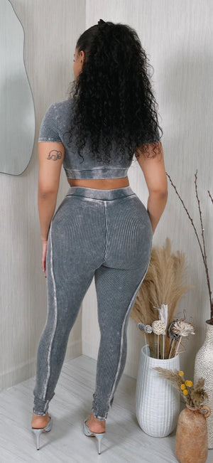 MINERAL WASH RIB CROP TOP & LEGGINGS SET