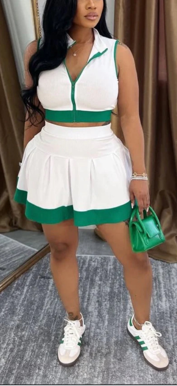 RIB ZIP UP TANK TOP & SKIRT SET