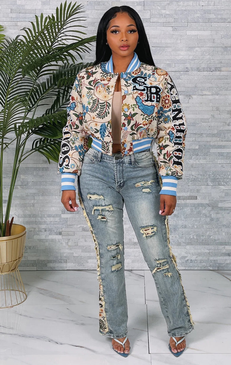 TAPESTRY VARSITY CROP JACKET