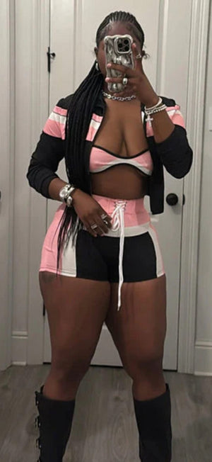 F.A.S.T Boutique COLOR CONTRAST LS TOP, SHORTS & BRA 3 PC SET(Pre-Order)