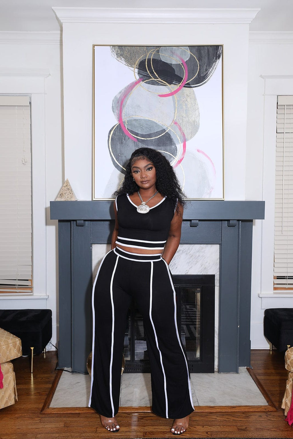 F.A.S.T Boutique COLOR CONTRAST OFF SHOULDER TOP & PANTS SET