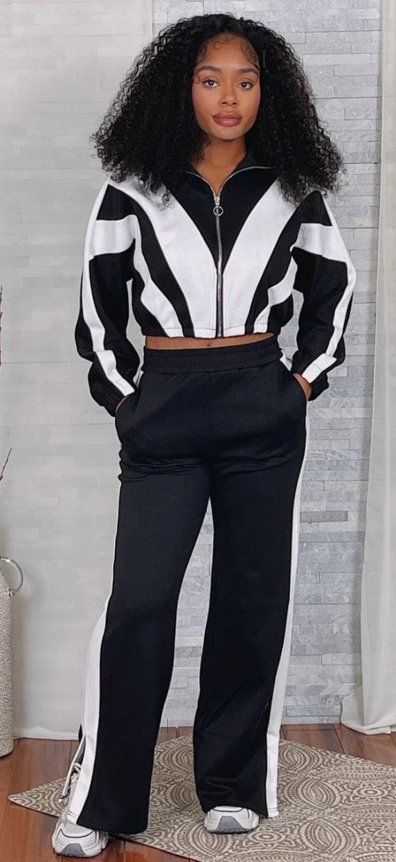 F.A.S.T Boutique COLORBLOCK JACKET & STRIPE PANTS SET(Pre-Order)