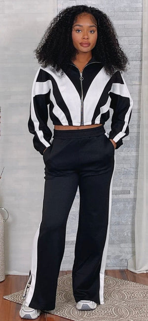 F.A.S.T Boutique COLORBLOCK JACKET & STRIPE PANTS SET(Pre-Order)