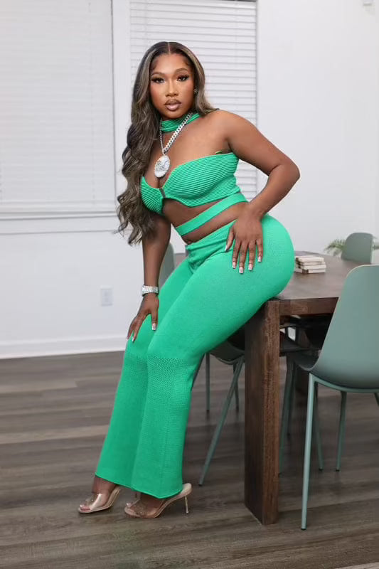 F.A.S.T Boutique CROP HALTER TOP & FLARE PANTS SET