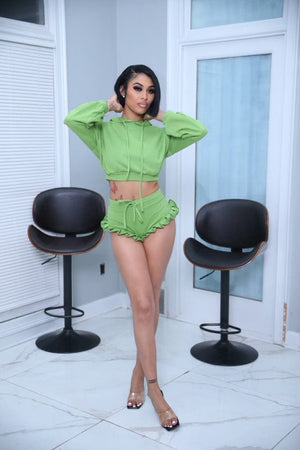 F.A.S.T Boutique CROP HOODIE & RUFFLE SHORTS SET