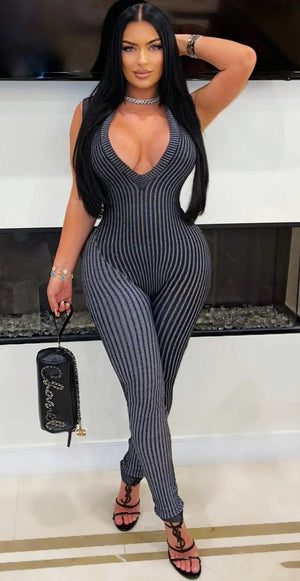 F.A.S.T Boutique DEEP V NECK KNIT JUMPSUIT(Pre-Order)