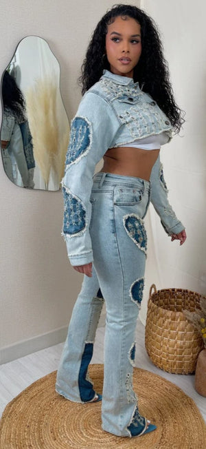 F.A.S.T Boutique DENIM DISTRESSED JACKET & STACKED JEANS SET(Pre-Order)