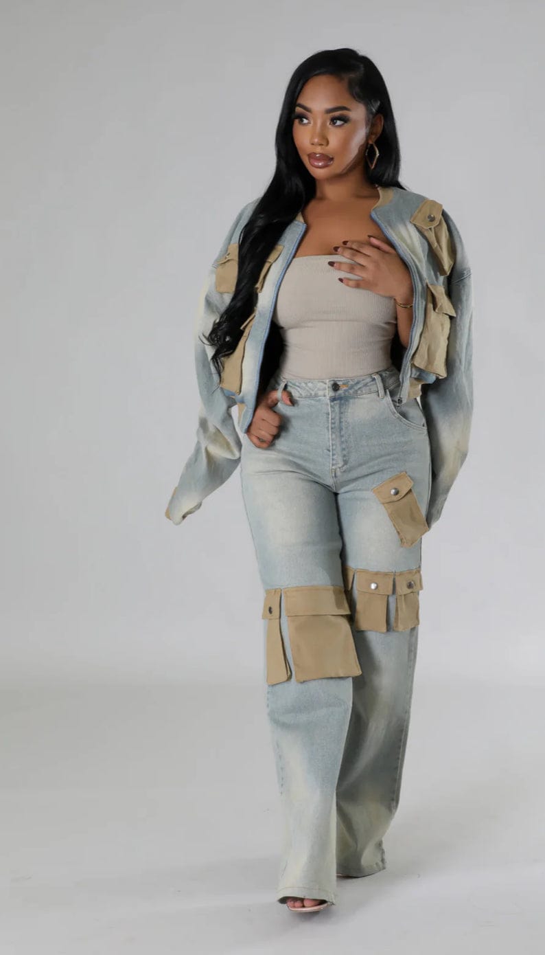 F.A.S.T Boutique DENIM POCKET JACKET & PANTS SET