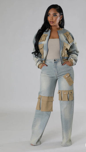 F.A.S.T Boutique DENIM POCKET JACKET & PANTS SET