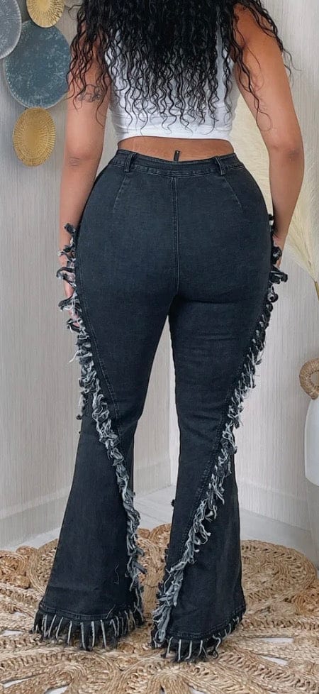 F.A.S.T Boutique DISTRESSED FRINGE DENIM PANTS(Pre-Order)