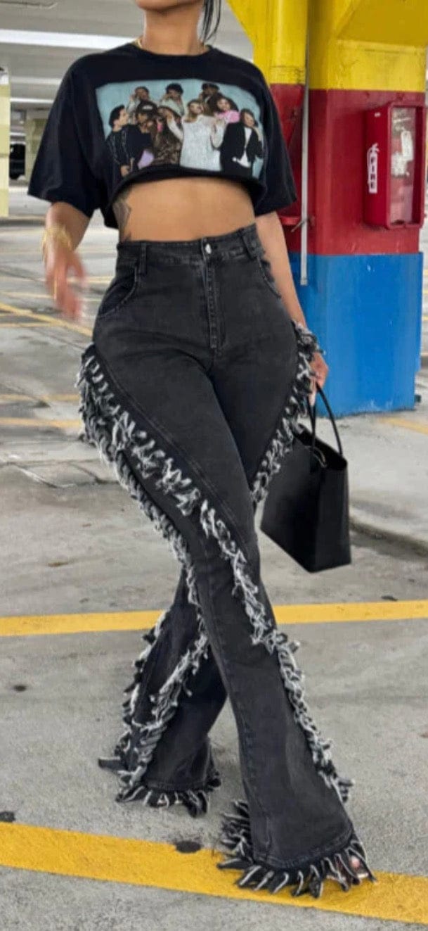 F.A.S.T Boutique DISTRESSED FRINGE DENIM PANTS(Pre-Order)
