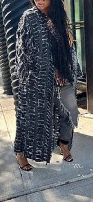 F.A.S.T Boutique DISTRESSED LONG DENIM CARDIGAN