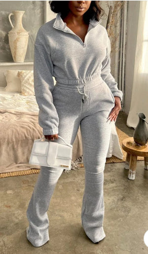 F.A.S.T Boutique FLEECE CROP TOP & STACK PANTS SET