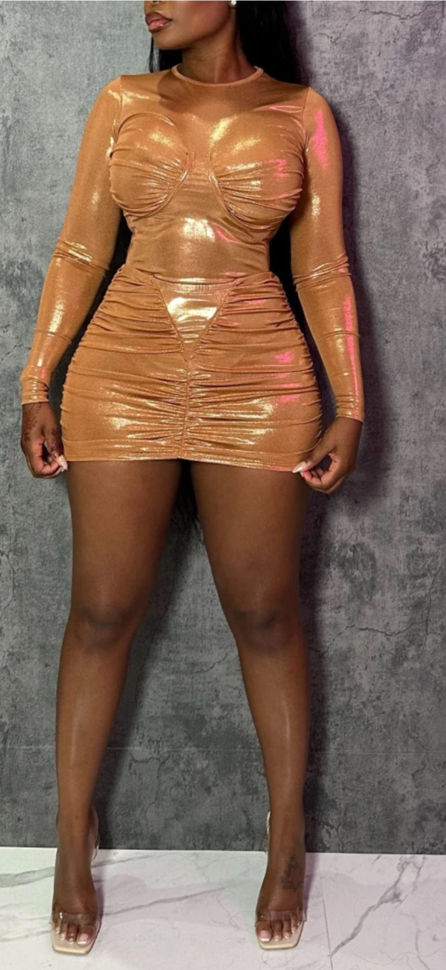 F.A.S.T Boutique FOILED BODYSUIT & MINI SKIRT SET(Pre-Order)