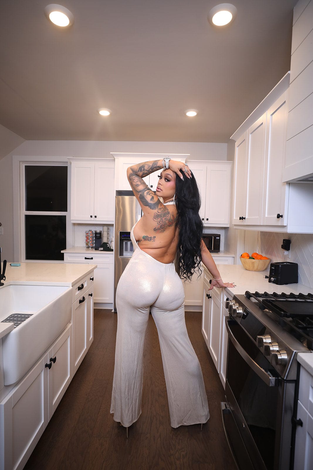 F.A.S.T Boutique FOILED PLUNGING NECKLINE JUMPSUIT