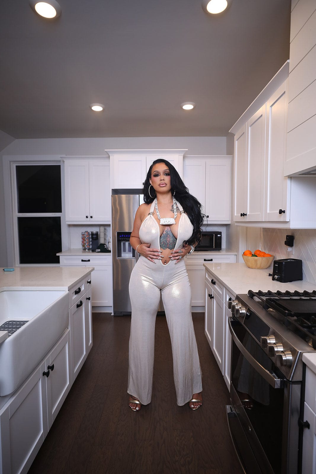 F.A.S.T Boutique FOILED PLUNGING NECKLINE JUMPSUIT