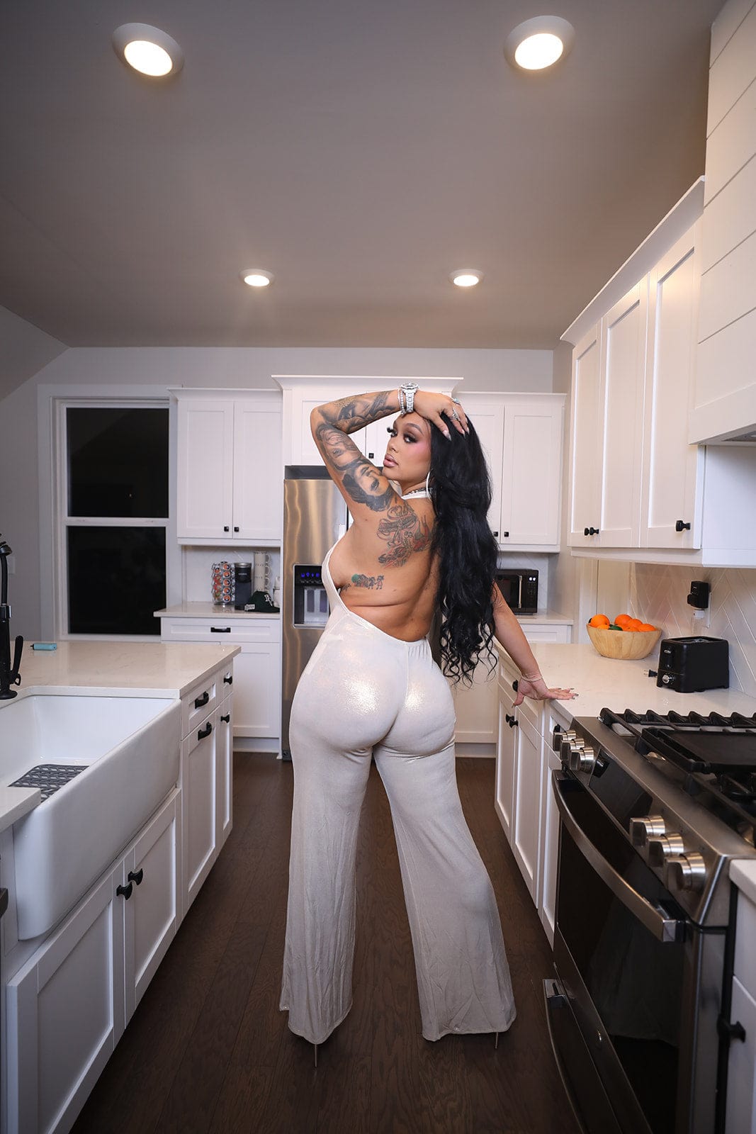 F.A.S.T Boutique FOILED PLUNGING NECKLINE JUMPSUIT