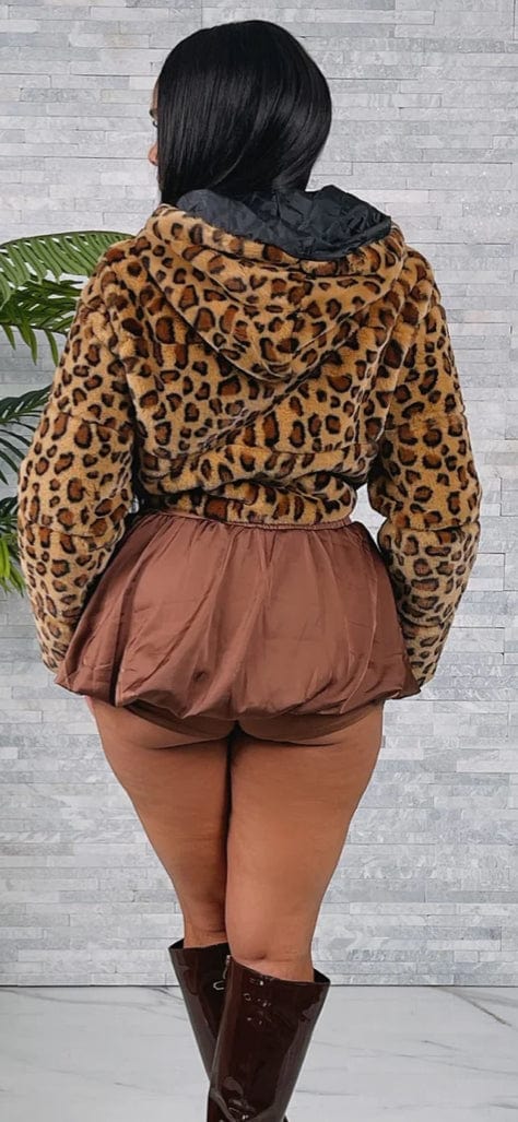 F.A.S.T Boutique FUR LEOPARD CROPPED W/HOODIE JACKET