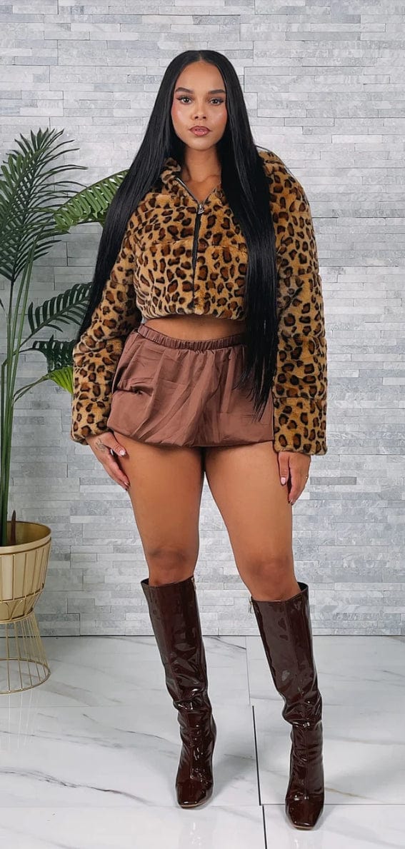 F.A.S.T Boutique FUR LEOPARD CROPPED W/HOODIE JACKET
