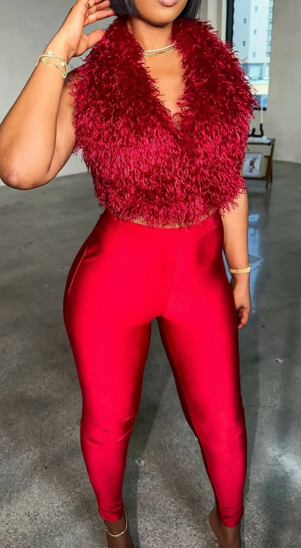 F.A.S.T Boutique FUR OPEN BACK TOP & LEGGINGS SET(Pre-Order)