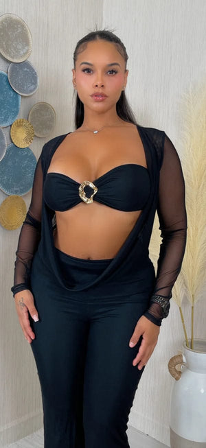 F.A.S.T Boutique GOLD DETAIL MESH TUBE TOP & JUMPSUIT SET(Pre-Order)