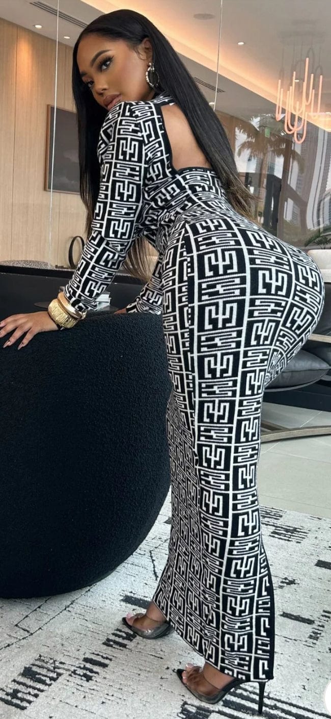 F.A.S.T Boutique GRAPHIC PRINT KNIT LS DRESS