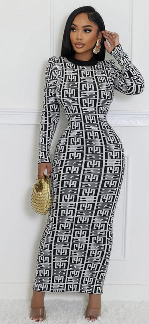 F.A.S.T Boutique GRAPHIC PRINT KNIT LS DRESS