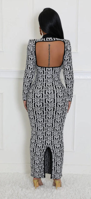 F.A.S.T Boutique GRAPHIC PRINT KNIT LS DRESS