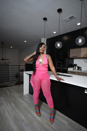 F.A.S.T Boutique HALTER BODYSUIT & MESH PANTS SET