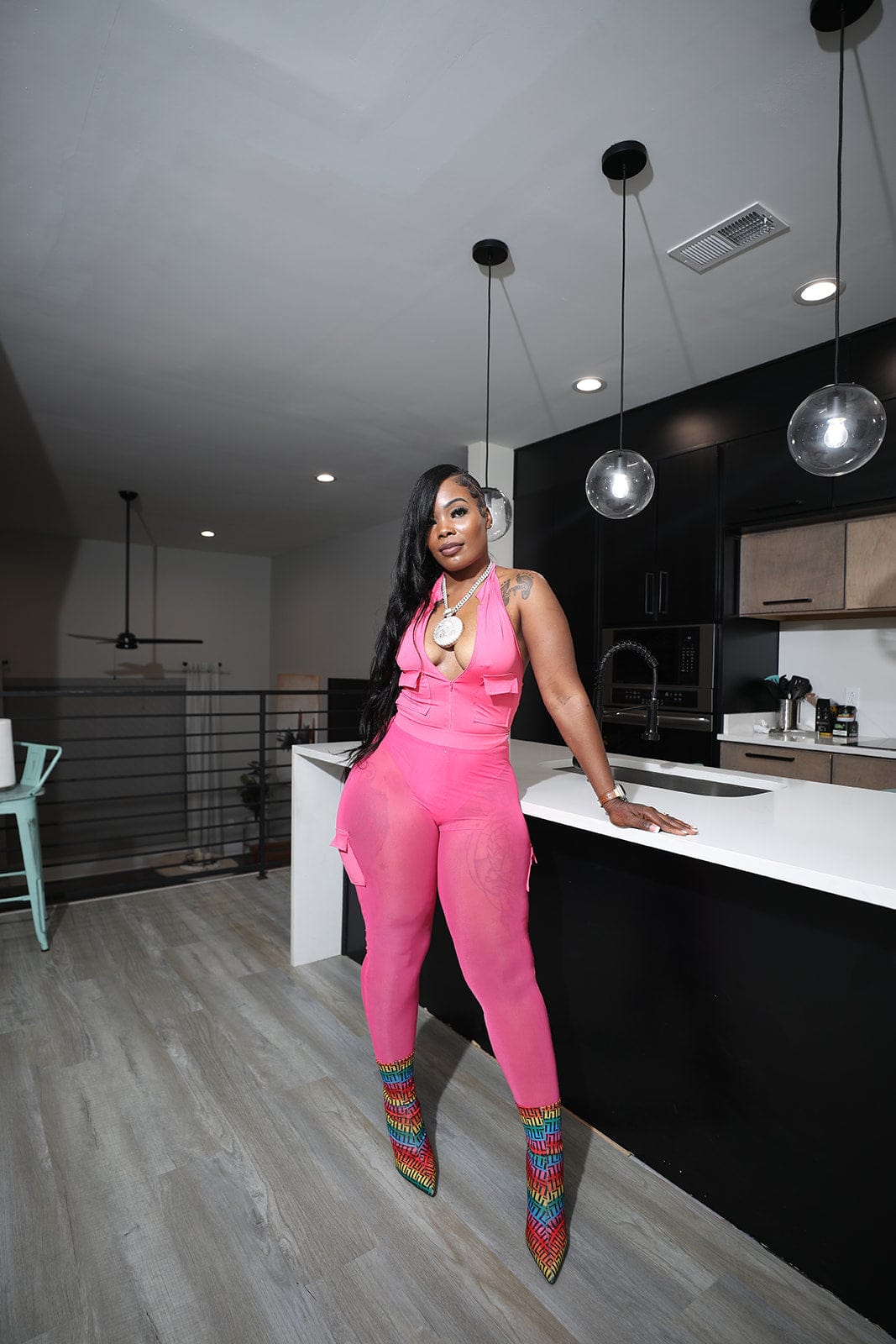 F.A.S.T Boutique HALTER BODYSUIT & MESH PANTS SET