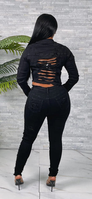 F.A.S.T Boutique HEAVY DISTRESSED JACKET&PANTS SET