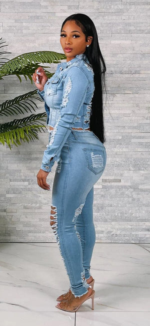 F.A.S.T Boutique HEAVY DISTRESSED JACKET&PANTS SET