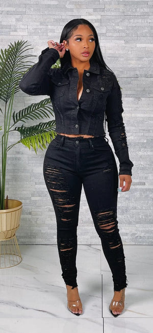 F.A.S.T Boutique HEAVY DISTRESSED JACKET&PANTS SET