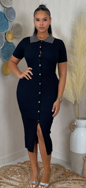 F.A.S.T Boutique KNIT RHINESTONE COLLAR DRESS(Pre-Order)
