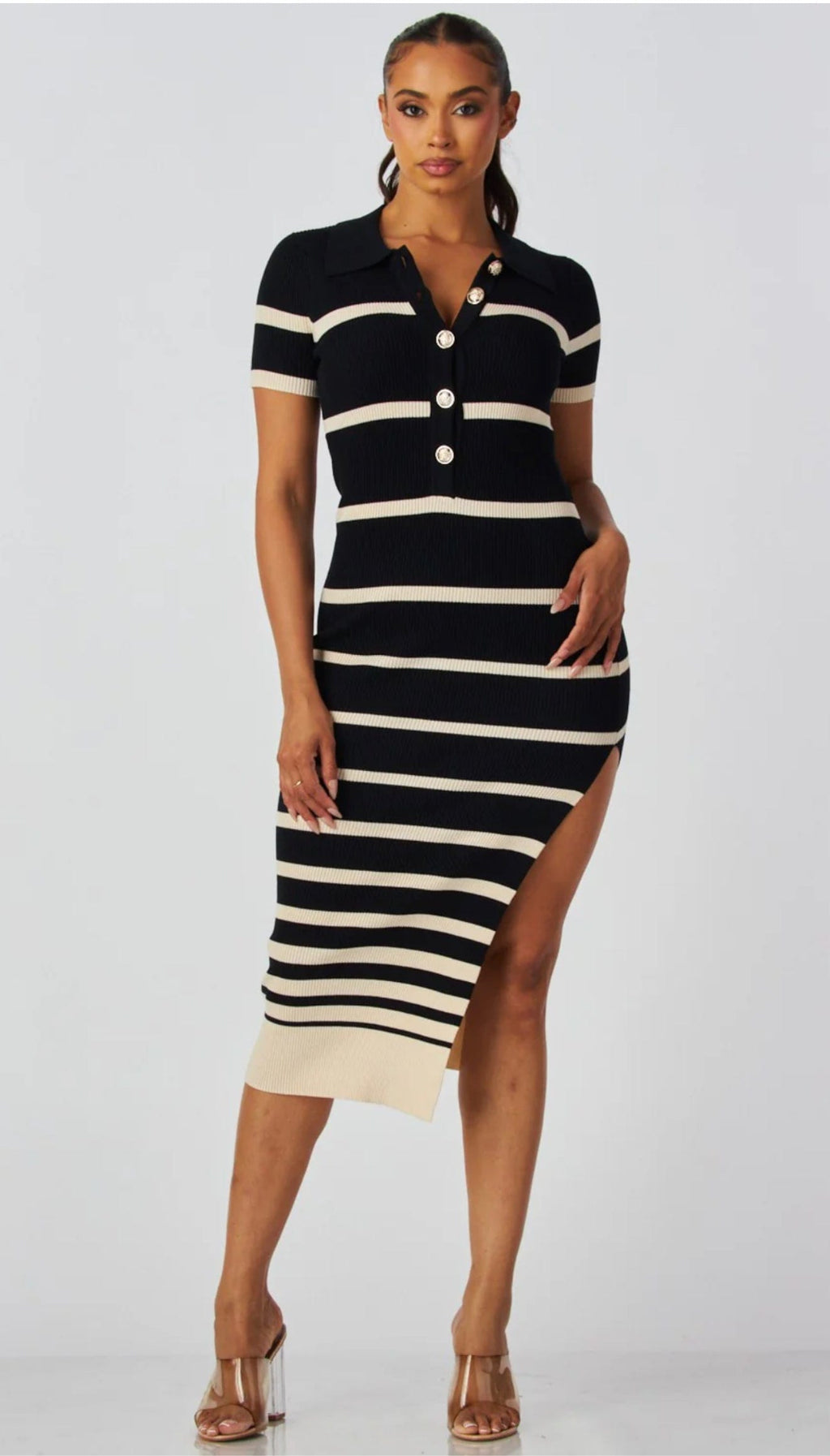 F.A.S.T Boutique KNIT STRIPED POLO DRESS(Pre-Order)