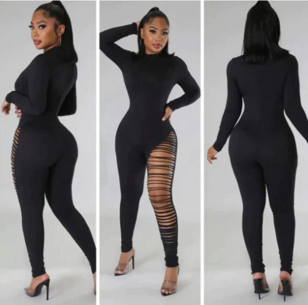 F.A.S.T Boutique LEG LASER CUT DETAIL JUMPSUIT(Pre-Order)