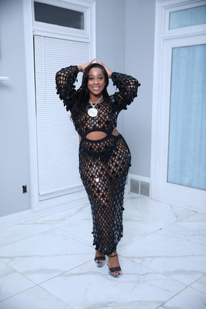 F.A.S.T Boutique LONG SLEEVE NETTED DRESS W/SEQUIN