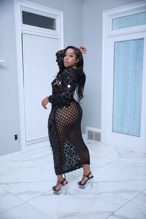 F.A.S.T Boutique LONG SLEEVE NETTED DRESS W/SEQUIN