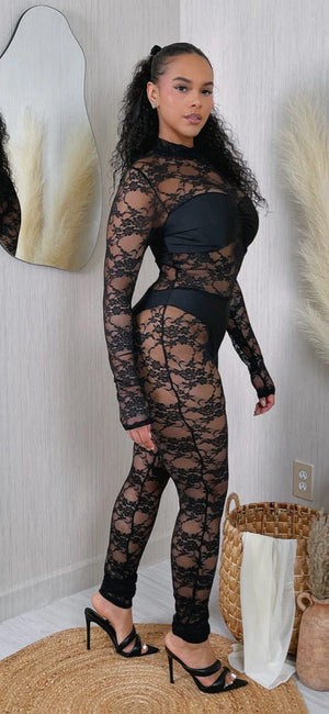 F.A.S.T Boutique LS BRA & PANTY DETAIL LACE JUMPSUIT