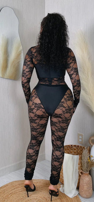 F.A.S.T Boutique LS BRA & PANTY DETAIL LACE JUMPSUIT