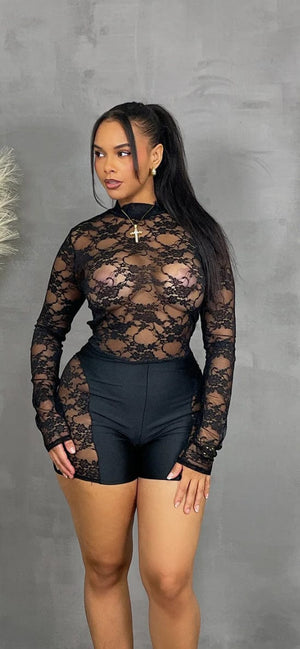 F.A.S.T Boutique LS LACE SCUBA CONTRAST ROMPER