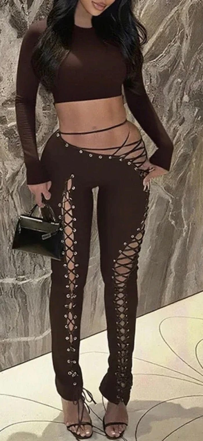 F.A.S.T Boutique LS TOP & LACE UP DETAIL PANTS SET(Pre-Order)