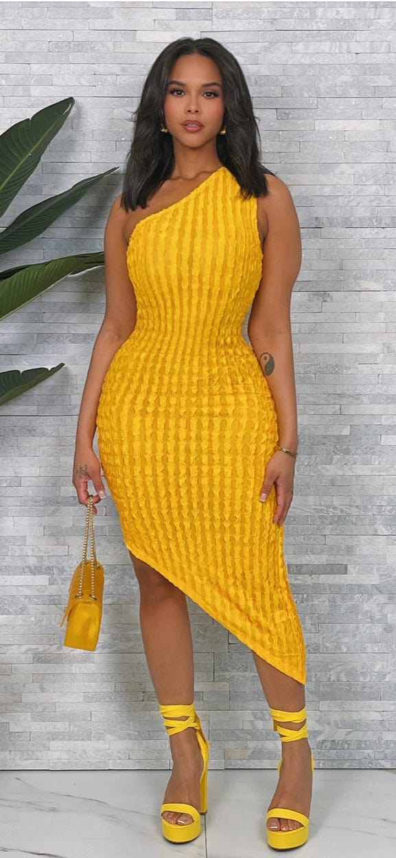 F.A.S.T Boutique MESH TEXTURED ONE SHOULDER DRESS