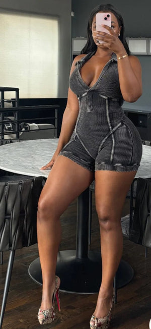 F.A.S.T Boutique MINERAL WASH DEEP V COLLARED ROMPER